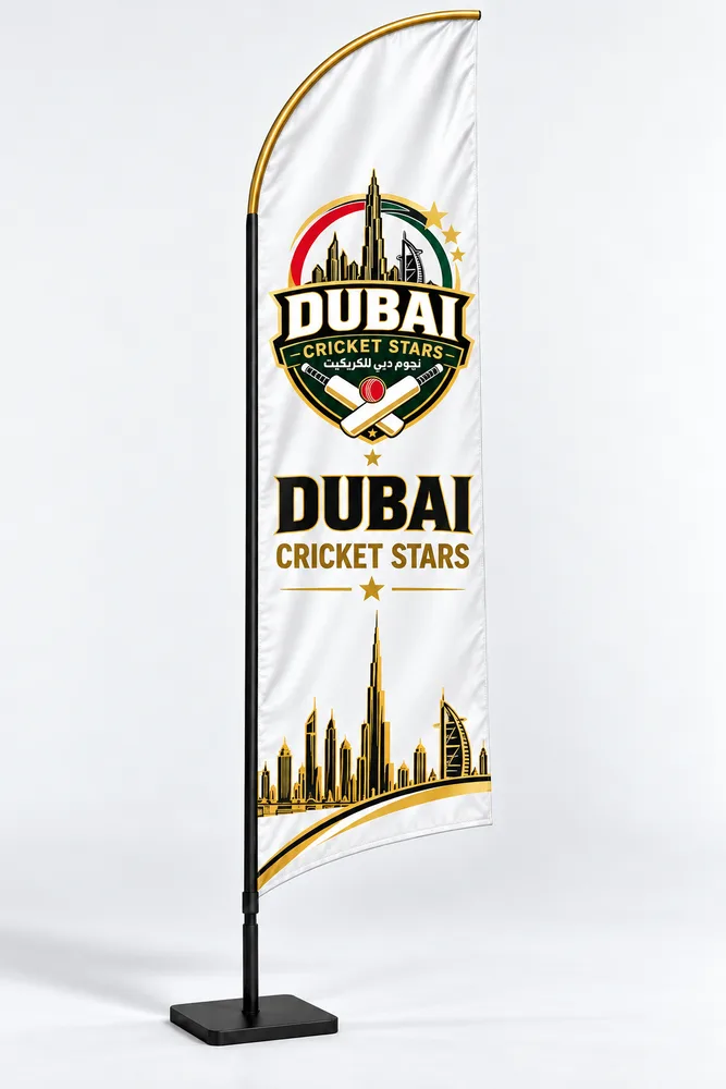 White Dubai Cricket Stars feather flag